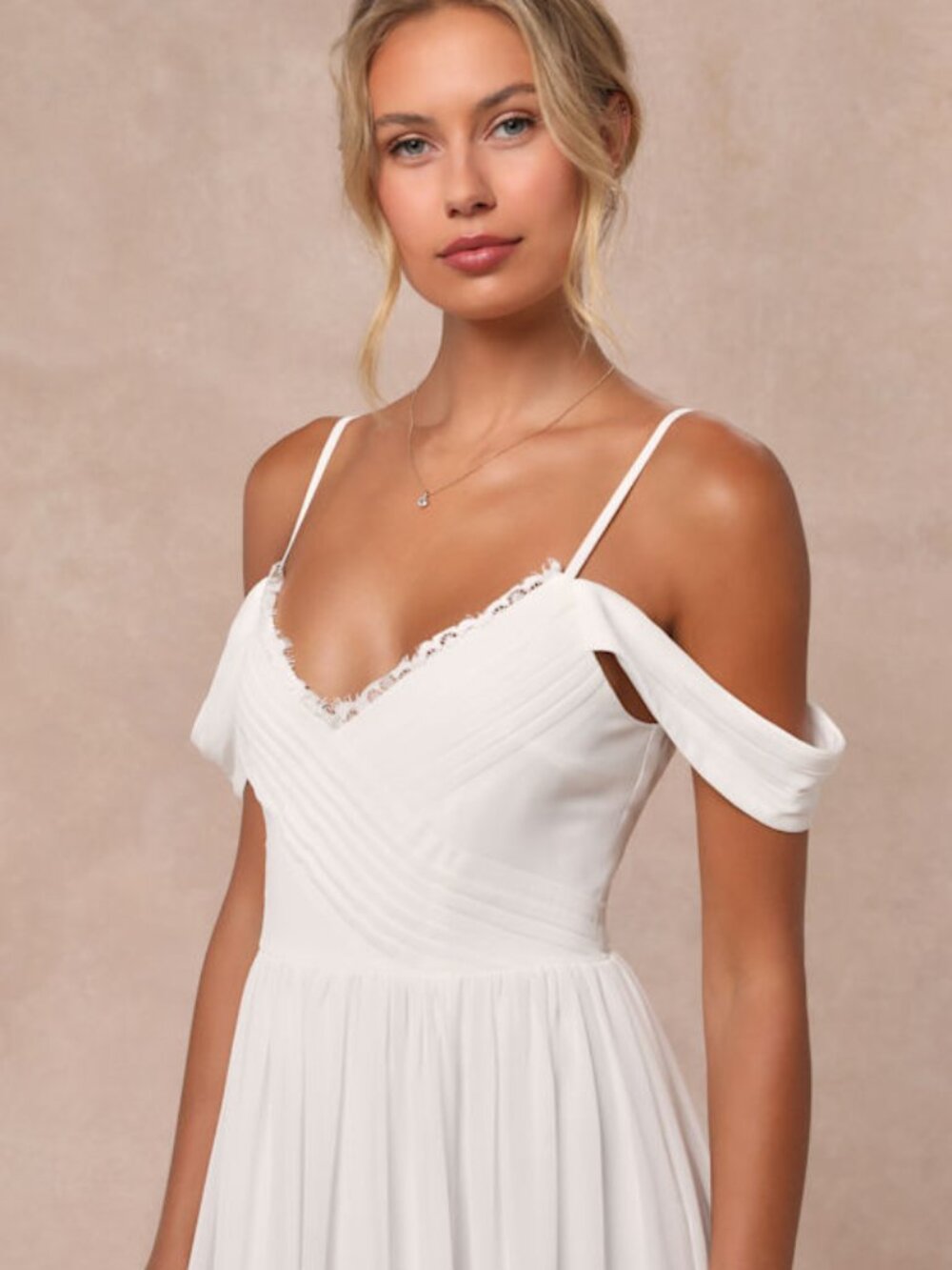 Lulus Marcelyn White Pleated Cold-shoulder Maxi Dress - Size M